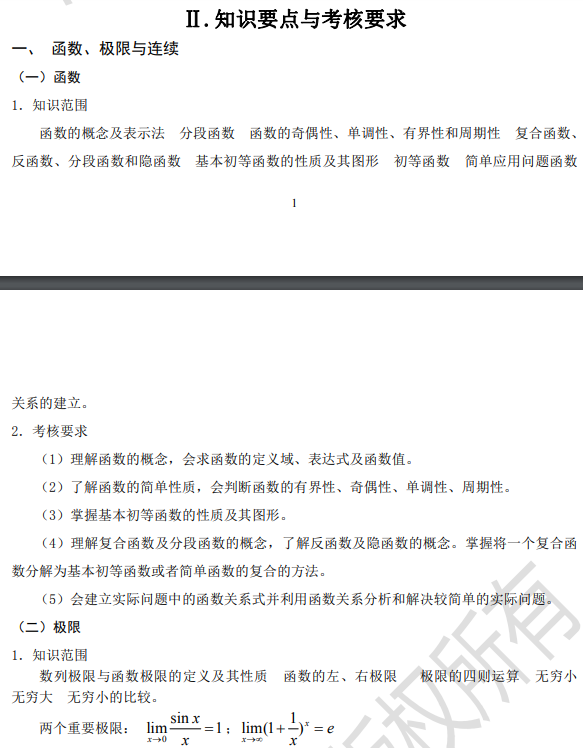 河北專接本數學一考試大綱