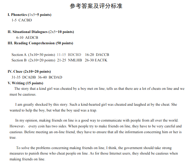 河北專接本英語考前模擬試題答案