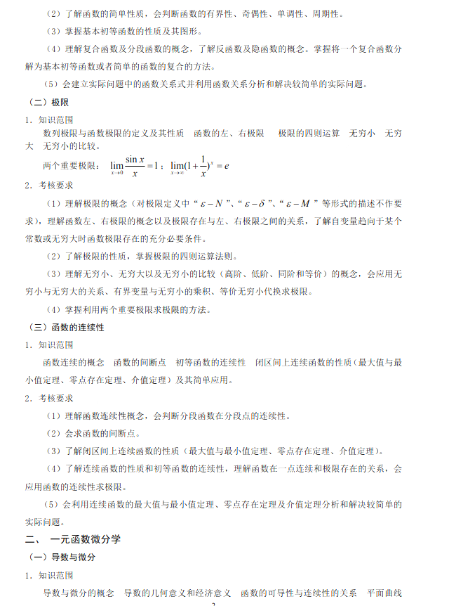 河北專接本一元函數微分學考點歸納總結